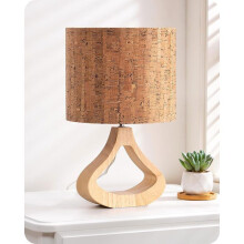Table Lamp with Natural Bark Lampshade, Light Oak Stained Base, E27 LED Bulb Included, Warm Ambient Lighting