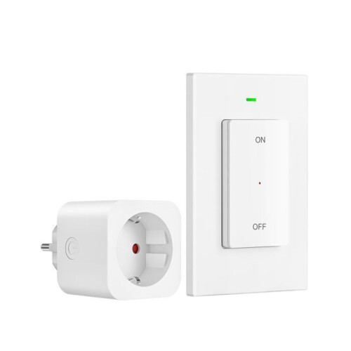 Remote Control Power Socket with On/Off Switch, 16A 3680W, EU Type E/F Plug, 30 m Range, White