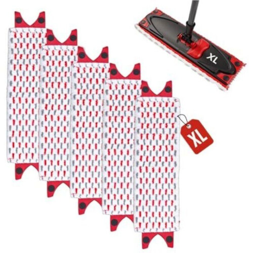Microfibre Mop Head Refills, 5 Pack, 51 x 14 cm, Reusable and Machine Washable, White