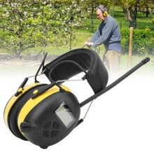 Electronic Noise Reduction Ear Defenders with AM/FM Radio, White and Yellow, Comfortable Adjustable Hearing Protection