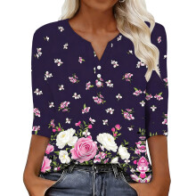 Women's sleeve V-neck T-shirts for Spring -Lavender XXL