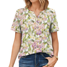 Womens Tops V Neck Short Sleeve Shirts Casual-Lavender XXL