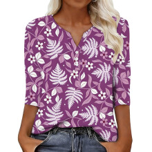 Women's sleeve V-neck T-shirts for Spring comfortable,-Multi S