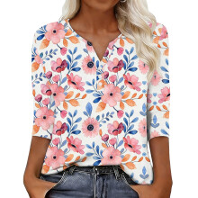 Women' sleeve V-neck T-shirts for Spring , comfortable,-Pink XL
