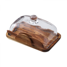 Boîte à pain en bois avec beurrier rustique et couvercle en verre pour rangement de cuisine de style campagnard vintage