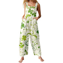 Women's St. Patrick's Day Shamrock Print Jumpsuit-Light Green S