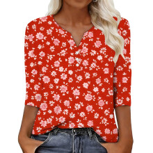 Women' sleeve V-neck T-shirts for Spring , comfortable,-Red XXL