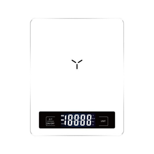 Rechargeable Digital Kitchen Scale 1g to 5000g High Precision Tempered Glass Touch Control Multi Unit White