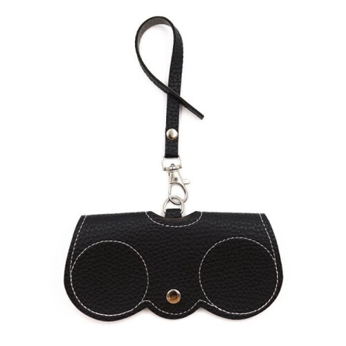 Genuine Leather Eyeglass Case Black with Snap Button Closure, Lightweight and Practical Protective Storage Case