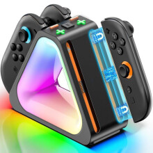 Stazione di ricarica rapida magnetica per controller Joy-Con Switch 2 con 7 modalità di illuminazione, nera