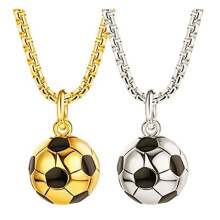 Collana unisex da calcio in acciaio al titanio, set da 2 pezzi con ciondolo alla moda color oro e argento.