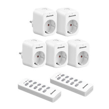 Confezione da 5 prese di corrente con telecomando, 10A 2300W, portata 30m, spina europea tipo E/F, colore bianco.