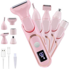 Epilatore elettrico 5 in 1 per donne, impermeabile e indolore, ricaricabile, rosa.