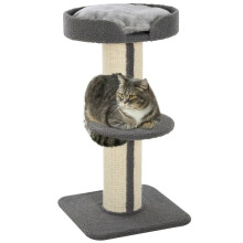 PawHut Katzenbaum, Kratzbaum, Frotteebezug, Aktivitätszentrum mit 2 Plattformen, Kratzbaum, 91 cm hoch, Grau