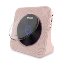 Leitor de CD portátil Bluetooth com USB, entrada auxiliar, rádio FM, controle remoto, recarregável, 189 x 189 x 69 mm, rosa.