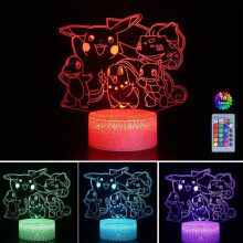 Luminária de cabeceira LED 3D Pikachu com controle remoto, 16 cores variáveis, alimentação USB.