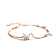 Pulseira Borboleta em Prata de Lei 925 com Zircônia Cúbica, Banhada a Ouro Rosa, 15,5+4 cm