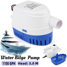 Bomba submersível de 1100 GPH (galões por hora), 12V, com interruptor de flutuador, construção em PVC e cobre, para transferência de água.