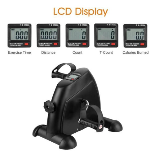 Mini bicicleta ergométrica de mesa com pedais ajustáveis, exercitador de braços e pernas, visor LCD, preta 1