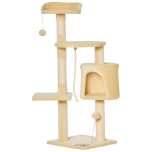 PawHut Multi-Geräte-Katzenbaum mit Kratzstämmen, Plattformen, Höhle, Seil und Spielzeug, 40 x 40 x 114 cm (L x B x H), Beige