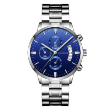 Pánske quartzové hodinky, vodeodolné, nehrdzavejúca oceľ, modrý ciferník, 43 mm, elegantný ležérny dizajn
