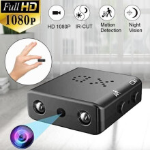 Mini câmera espiã HD 1080P com visão noturna, detecção de movimento e design compacto e portátil.