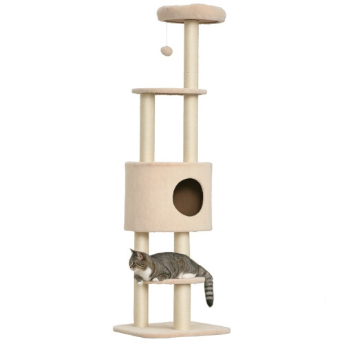 Árvore para gatos de exterior com poste para arranhar, árvore de escalada para gatos com caverna e plataformas.