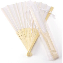 Sada 10 bielych skladacích vejárov, 21 cm, s darčekovou taškou, elegantné ručné vejáre na párty a podujatia