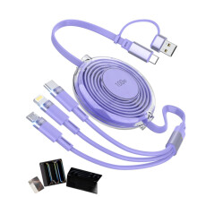 Retractable Multi Charging Cable, for Multiple Devices with Lightning/Type C/Micro USB Ports,USB Multi Charger Cords MacBook (Purple)