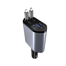 Car mobile phone charger retractable cable 120W super fast charging aluminum alloy car charger four-in-one supports Apple series