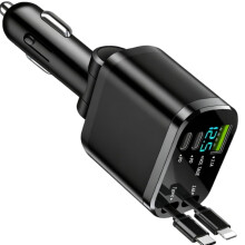 Caricabatterie per auto Star Top da 120 W per accendisigari, super veloce, per cellulari, con cavo retrattile da uno a due.