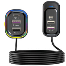 Nuovo caricabatterie USB per auto multifunzionale da 66 W, ricarica super veloce, per auto, con connettore poroso posteriore, per cellu