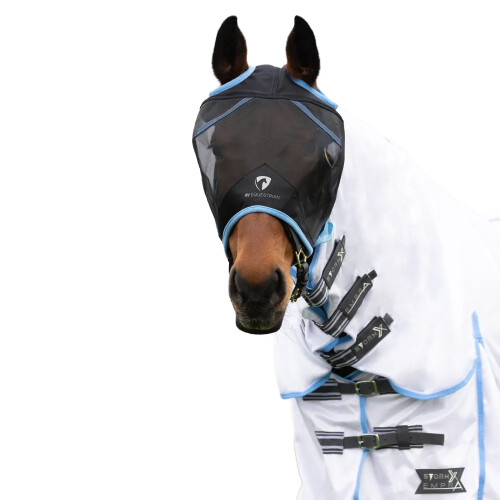 (Small Pony, Black/Light Blue) Hy Mesh Fly Mask Without Ears