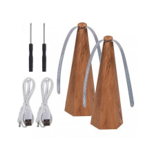 (Wood)2pcs USB Charging Freestanding Fly Repellent Fan Rotatable Party for Tables Home