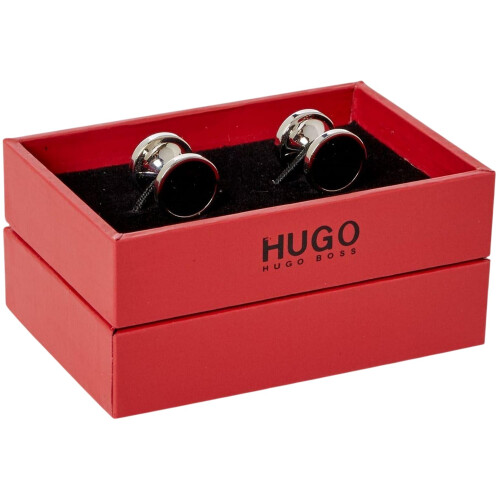 (One Size, Black) Hugo Mens Polished Round Formal Cufflinks 1
