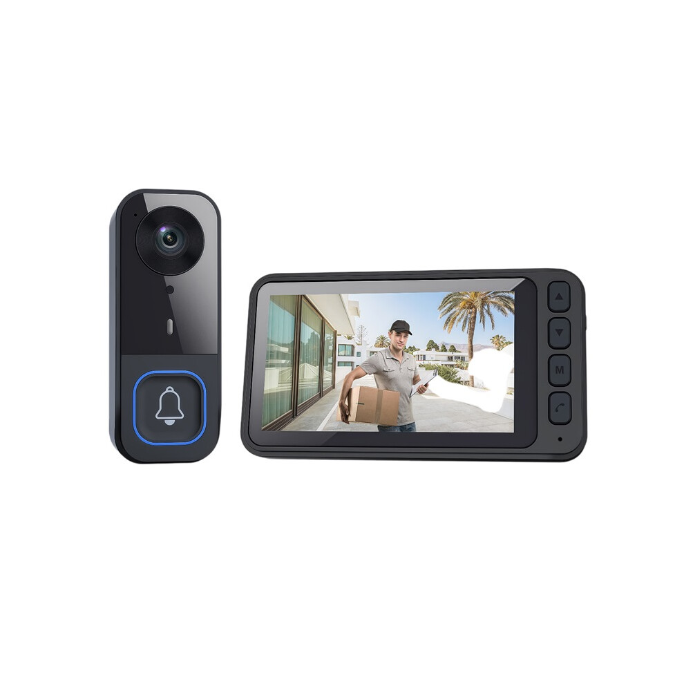 (Black) Video Door Bell Camera With Monitor Video Door Bell No Subscription Infrared Night Vision No Wifi Connection And App Required 4017648543888