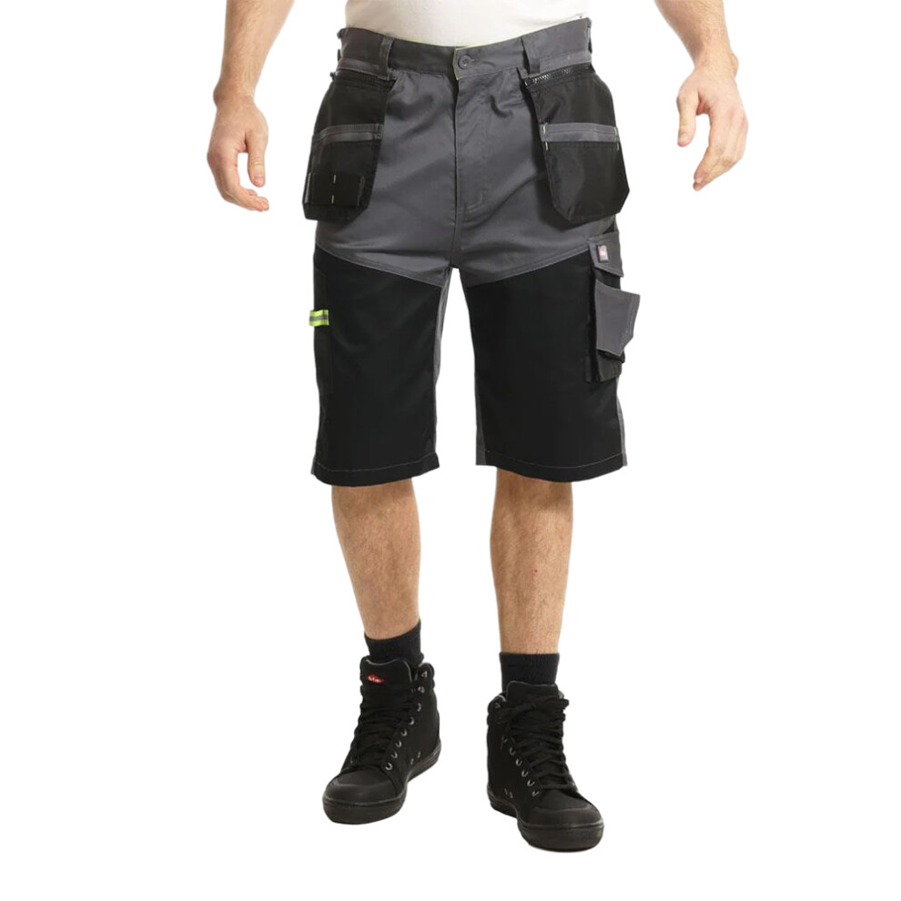 Lee Cooper (34R, Grey/Black) Mens Stretch Hi-Vis Cargo Shorts Black