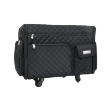 XL 4 Wheel Collapsible Rolling Sewing Machine Storage Case, Black Quilted