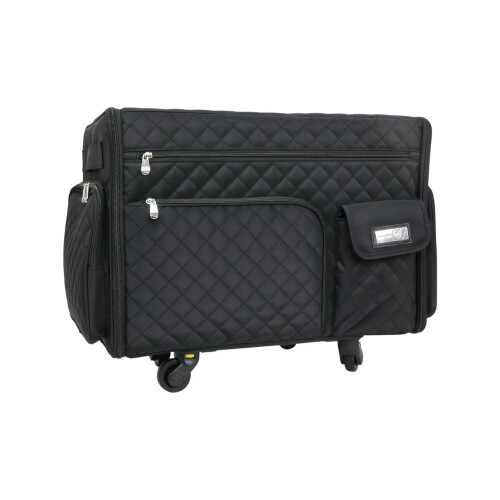 XL 4 Wheel Collapsible Rolling Sewing Machine Storage Case, Black Quilted