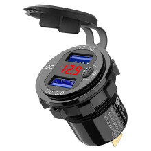 Schnellladefähiges 3.0 Dual-USB-Kfz-Ladegerät (12 V), Aluminiumbuchse mit Ein-/Ausschalter und rotem Digitalvoltmeter, wasserdichte Steckdose