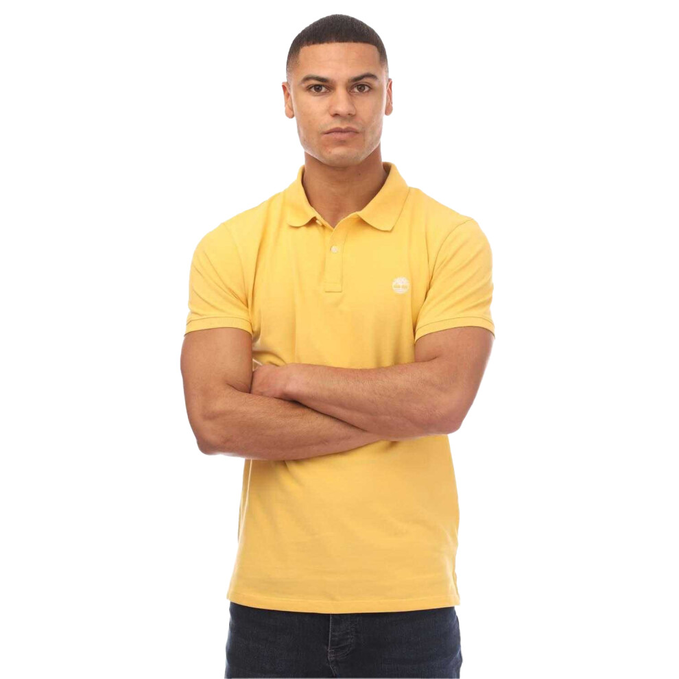 Timberland (S, ) Mens Oyster River Logo Short-Sleeved Polo Shirt Yellow