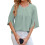 Solid color round neck five-quarter sleeve short-bean green M 1