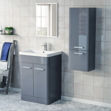 Nes Home 600mm Freestanding Dark Grey Basin Vanity & 350mm Wall Hung Cabinet