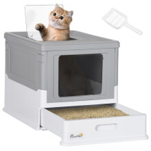 Faltbare Katzentoilette mit Doppelschwingtür und integrierter Schaufel, 47,5 x 35,5 x 36,7 cm, grau