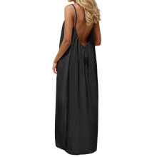 Women's Spaghetti Strap Backless Loose-fitting Resort-Black XXL