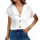 Womens 2025 Summer Linen Shirts Elegant Collared Button-White S 1