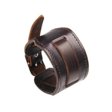 2025 Latest Model  Trendy Men Wide Genuine Leather Bracelet Brown Wide Cuff