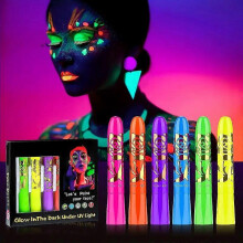 12 Pieces UV Neon Face Painting, Glow in the Dark Under UV Lights Face Painting Crayon SticksMardi Gras Party