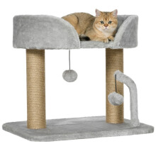 Designer krabpaal met krabgedeelte, speeltje, 2 hangende pompons, 2 jute palen en een pluche platform van jute.