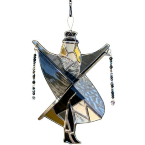 Handmade Stained Glass Spinner Colorful Dancing King Pattern Wind Driven Decor Acrylic DIY Memphis Melody Spinner